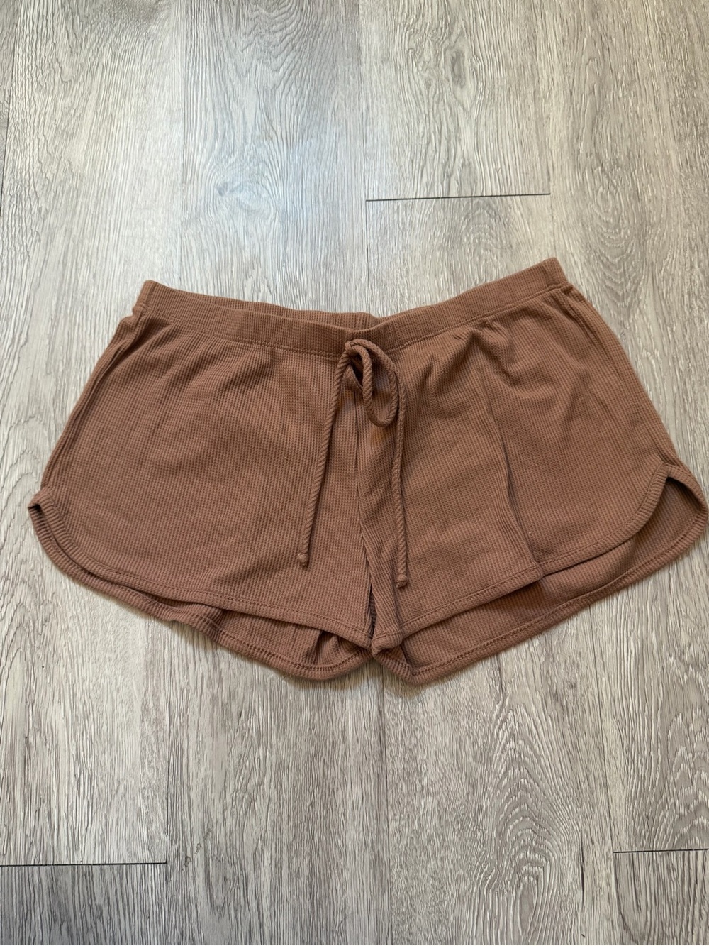 Bozzolo Brown Waffle Knit Drawstring Athletic Shorts